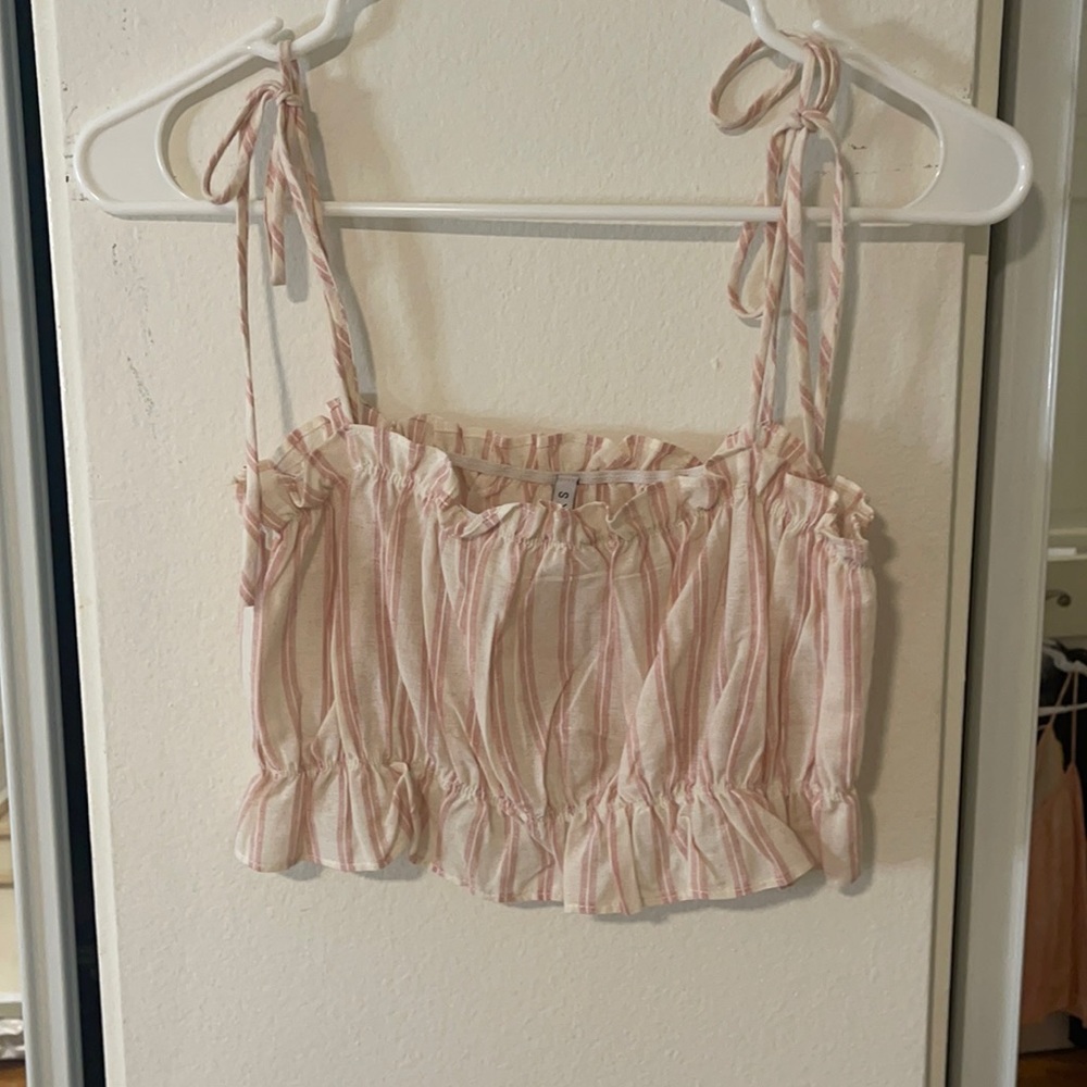 NEVER WORN pink and white striped crop top